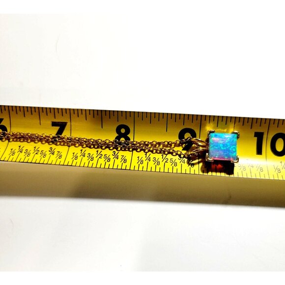 Lab Created Blue Opal Pendant Necklace Square Stone 20" Gold Tone Chain - Picture 5 of 5